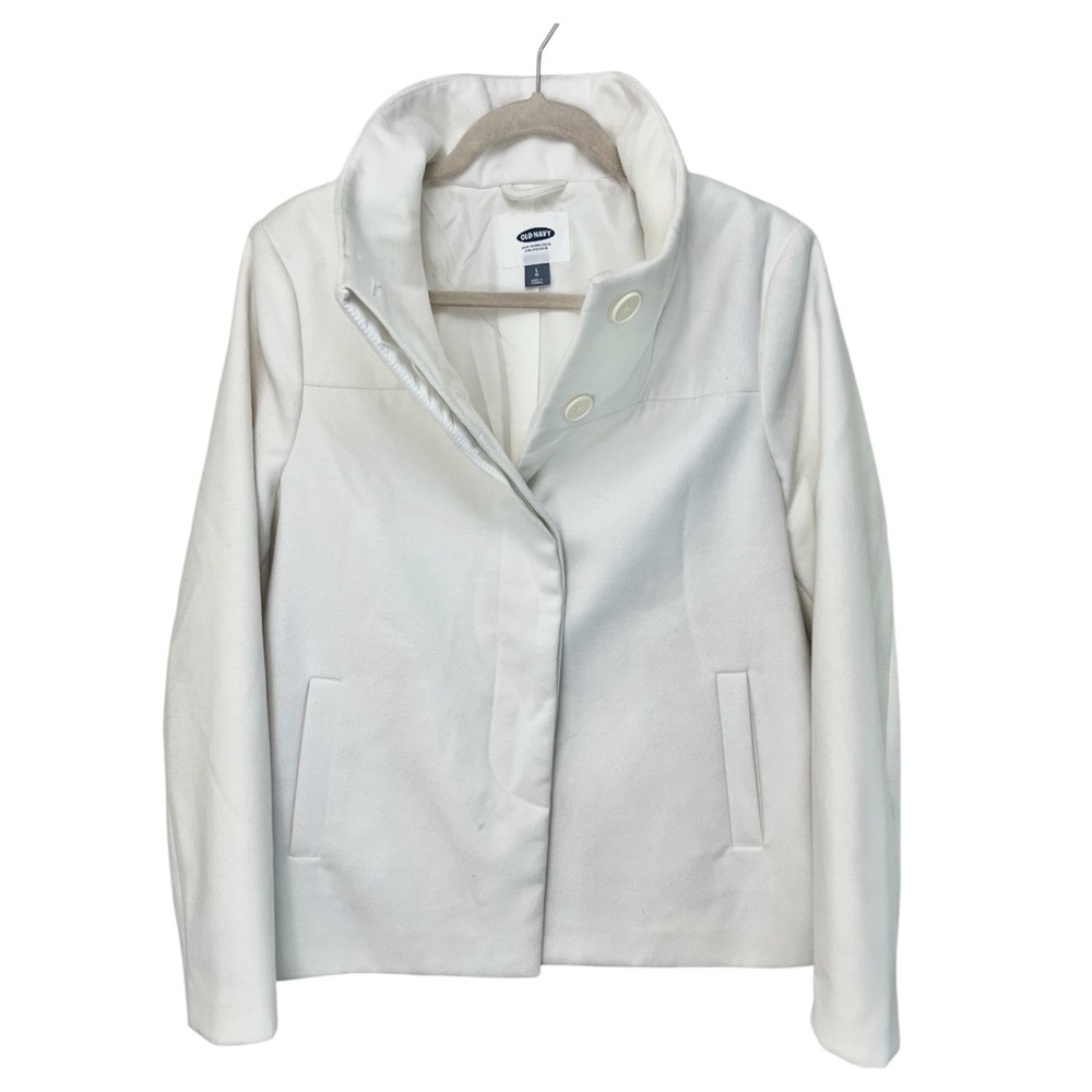 Old Navy Ladies White Peacoat  LG - Single Breasted, Excellent Condition